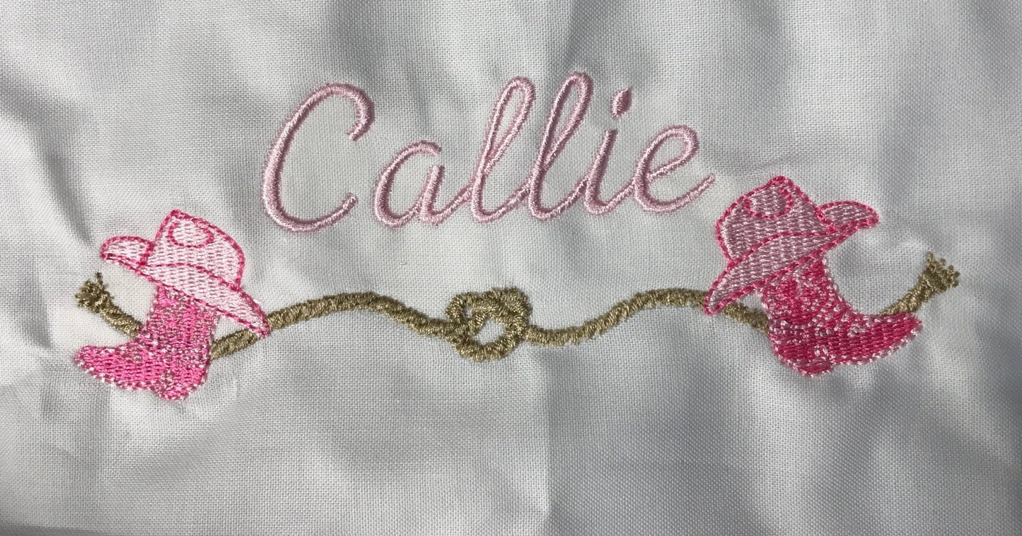 Baby Girl Ruffled Personalized Name Western Cowboy Boots Hat Burp Cloth Bib Newborn Gift - Memes Custom Stitches LLC