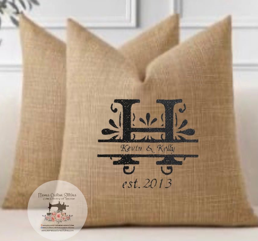 Handmade Personalized Name Burlap Pillow Cover Gift - Memes Custom Stitches LLC