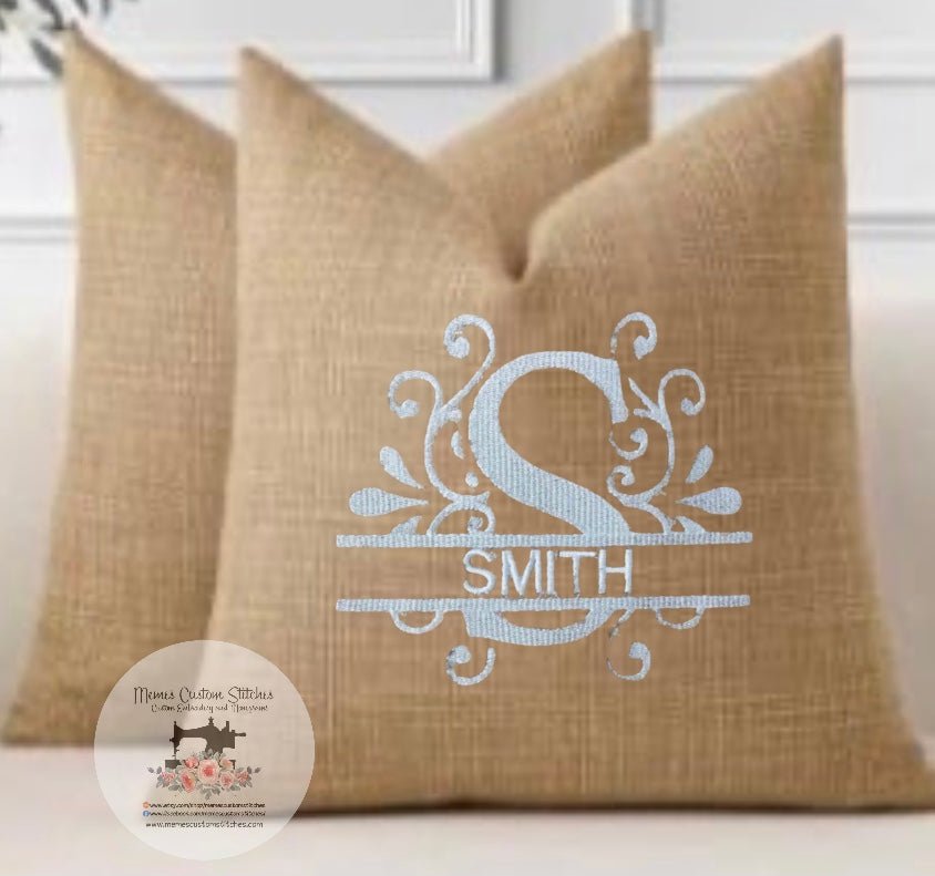 Handmade Personalized Name Burlap Pillow Cover Gift - Memes Custom Stitches LLC