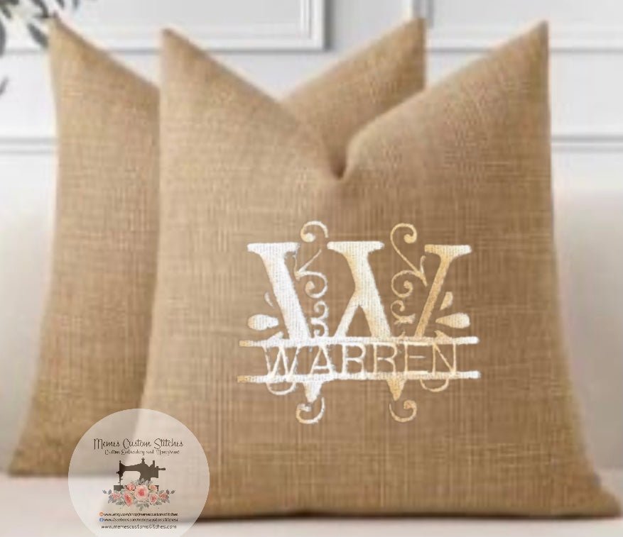 Handmade Personalized Name Burlap Pillow Cover Gift - Memes Custom Stitches LLC
