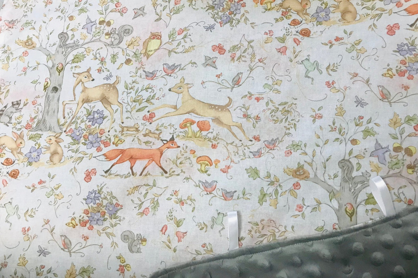 Handmade Vintage Forest Animal Unisex Baby Sensory Tab Blanket - Memes Custom Stitches LLC