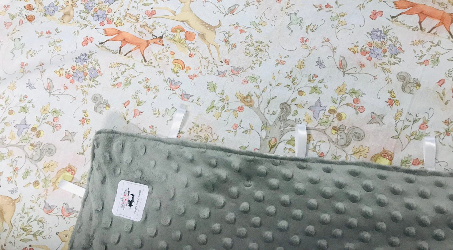 Handmade Vintage Forest Animal Unisex Baby Sensory Tab Blanket - Memes Custom Stitches LLC