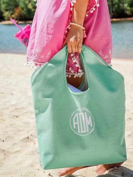 Monogram Jute Beach Tote Shopping Bag - Memes Custom Stitches LLC