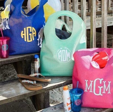 Monogram Jute Beach Tote Shopping Bag - Memes Custom Stitches LLC
