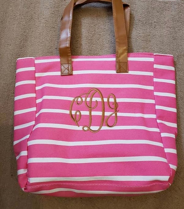 Monogram Striped Canvas Beach Tote Bag - Memes Custom Stitches LLC