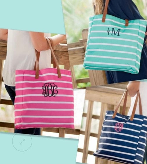 Monogram Striped Canvas Beach Tote Bag - Memes Custom Stitches LLC