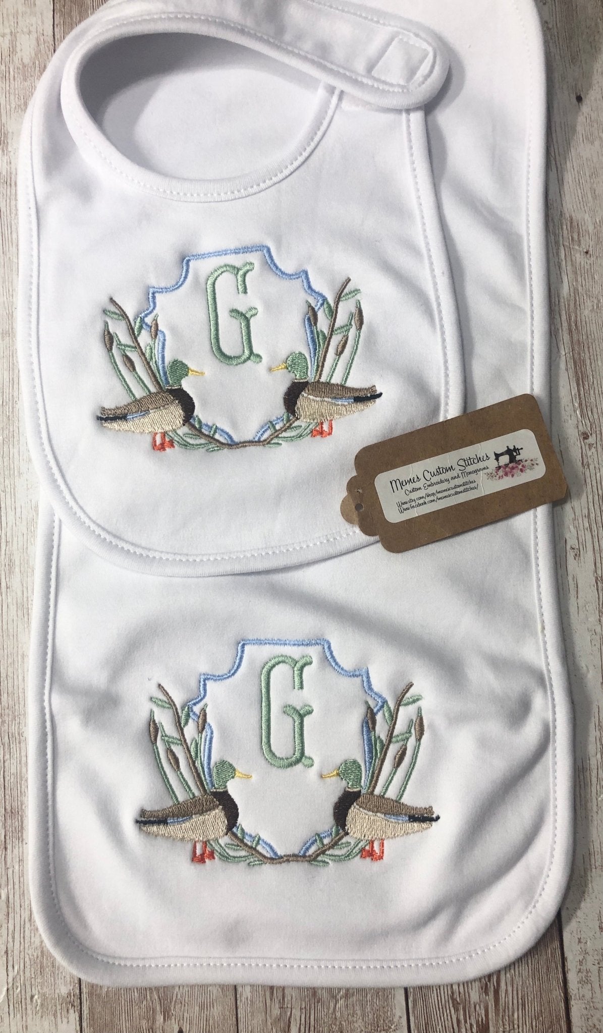 Personalized Baby Boy Mallard Ducks Bib Burp Cloth Bodysuit Newborn Gift Set - Memes Custom Stitches LLC