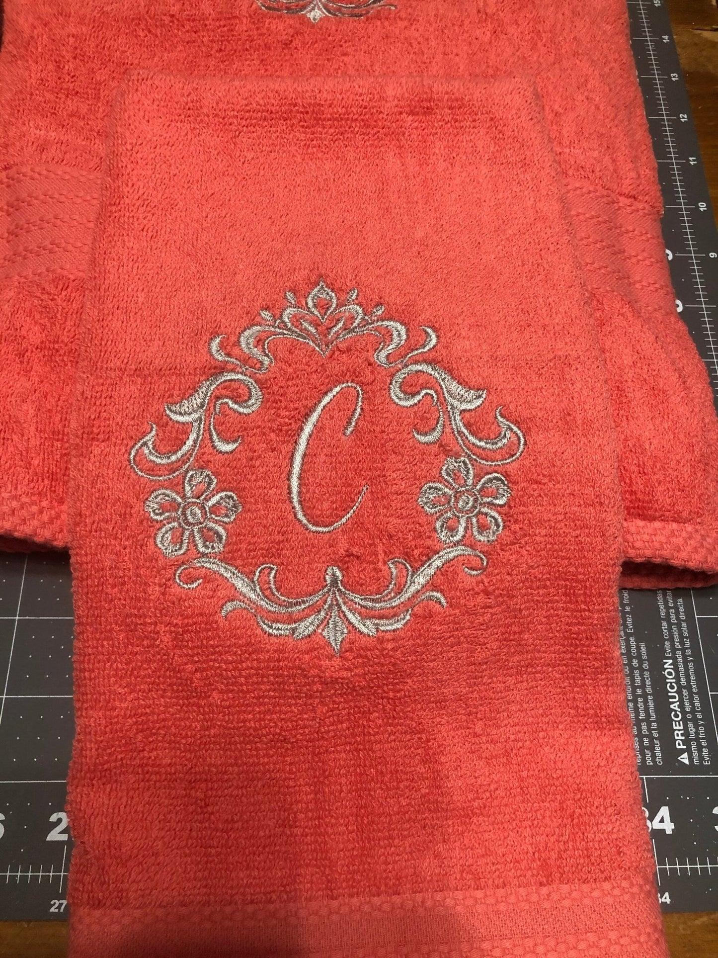 Personalized Damask Wreath Initial Bathroom Towel Set, Wedding Gift - Memes Custom Stitches LLC