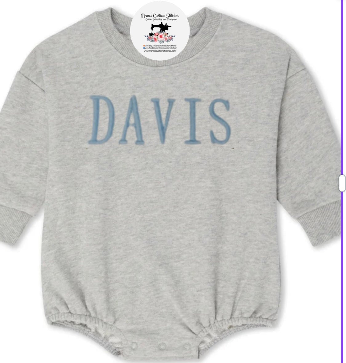 Personalized Name Monogram Baby Unisex Sweatshirt Bubble Romper - Memes Custom Stitches LLC