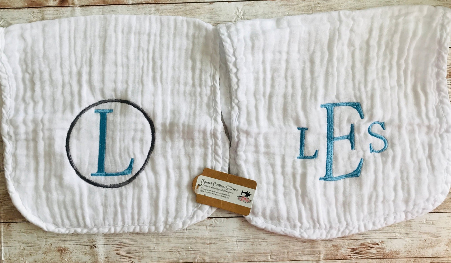 Set of 2 Personalized Initial Monogram Baby Burp Cloth Set Newborn Gift - Memes Custom Stitches LLC