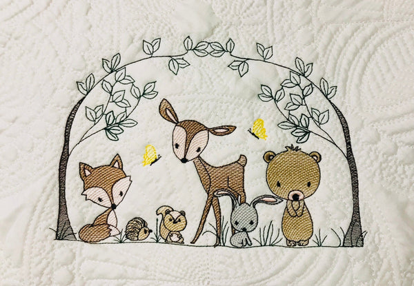 Baby Forest Animals Quilt Blanket,Unisex Nursery Decor