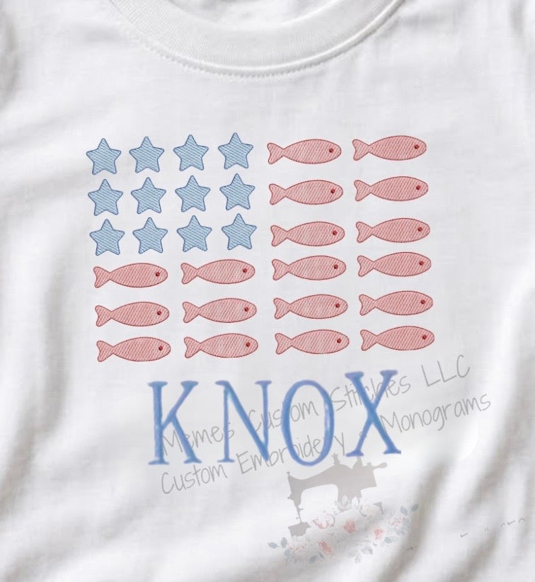 Boy’s Patriotic Fish Flag Embroidered Tshirt