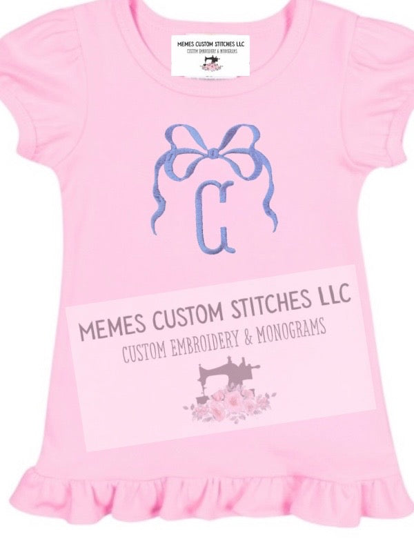 Girl’s Personalized Coquette Bow Embroidered T-Shirt