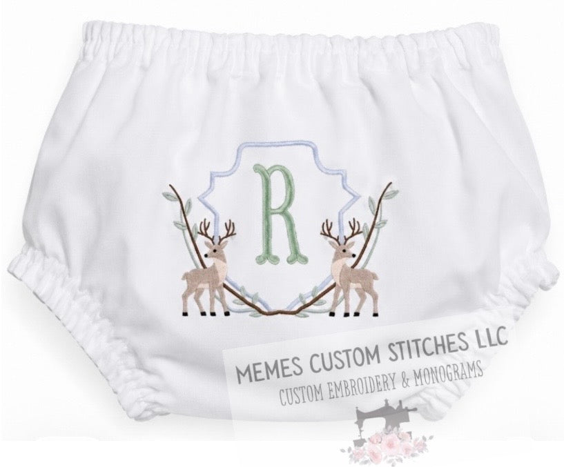 Baby Boy Personalized Initial Deer Diaper Cover Bloomer Gift