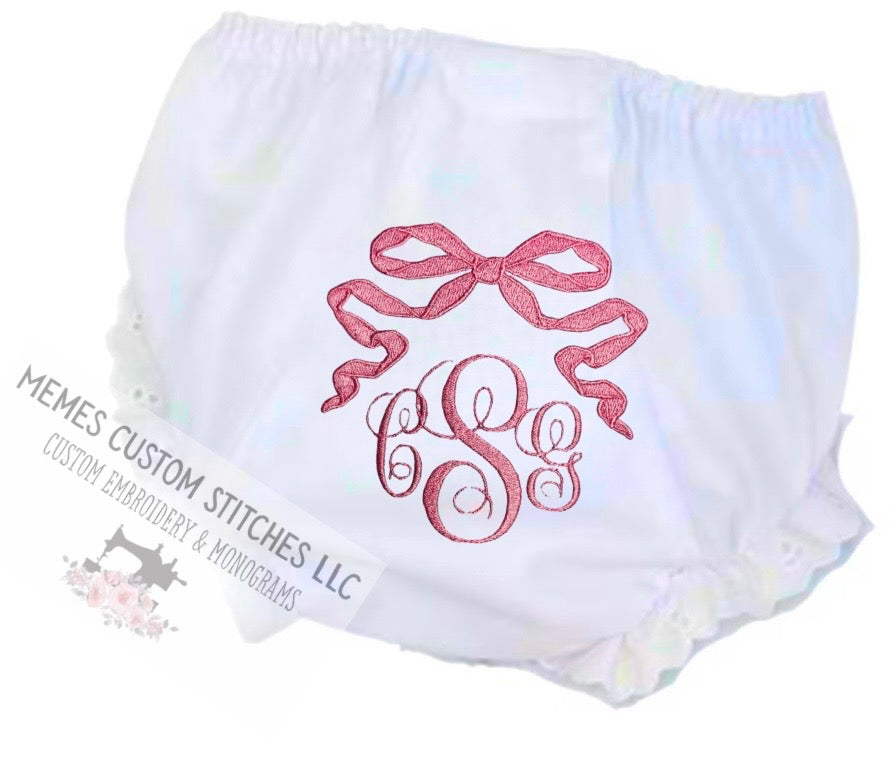 Baby Girl Monogram Coquette Bow Ruffle Diaper Cover Bloomer