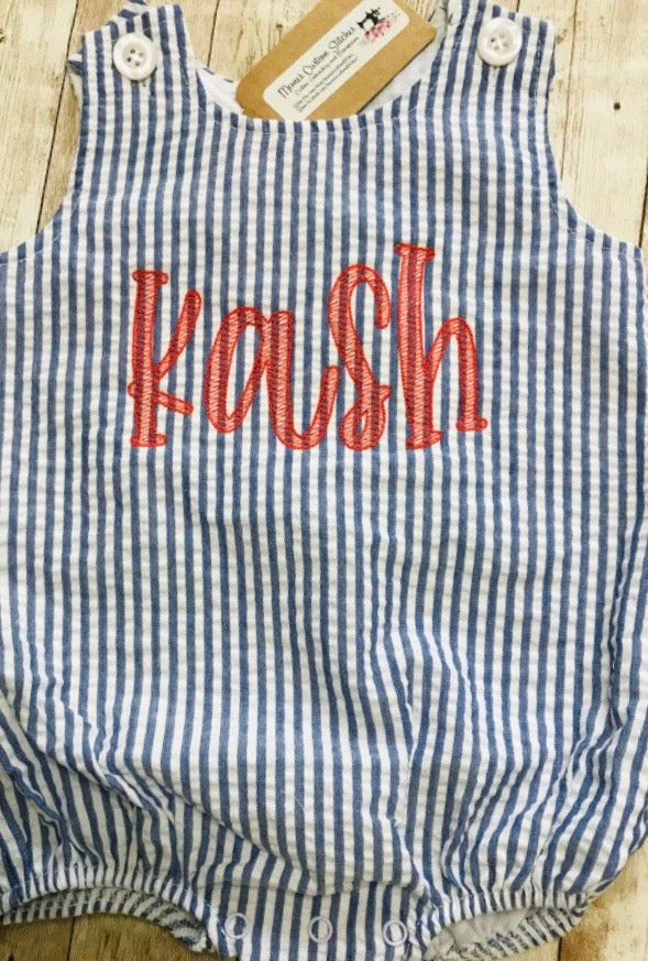 Baby Personalized Name Unisex Seersucker Sunsuit