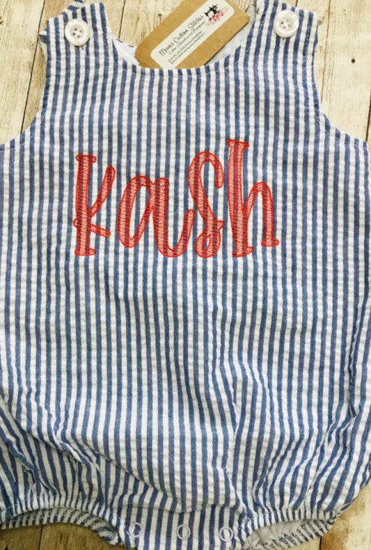Baby Personalized Name Unisex Seersucker Sunsuit