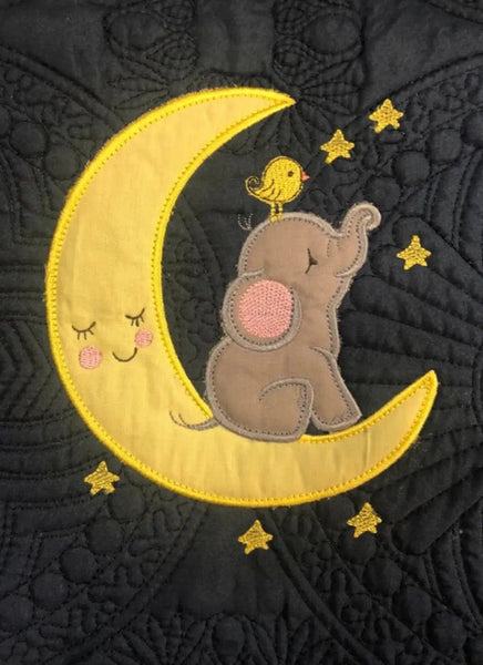 Personalized Elephant Moon Baby Quilt,Baby Shower Gift,Tummy Time Playmat, Unisex Nursery Decor memescustomstitches