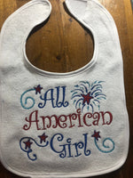 All American Patriotic Girl Baby Bib, Baby July 4 thShower Gifts - Memes Custom Stitches LLC