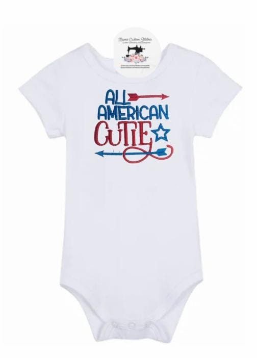 American Cutie Patriotic July 4th Red White Blue Baby Unisex Onesie Bodysuit - Memes Custom Stitches LLC