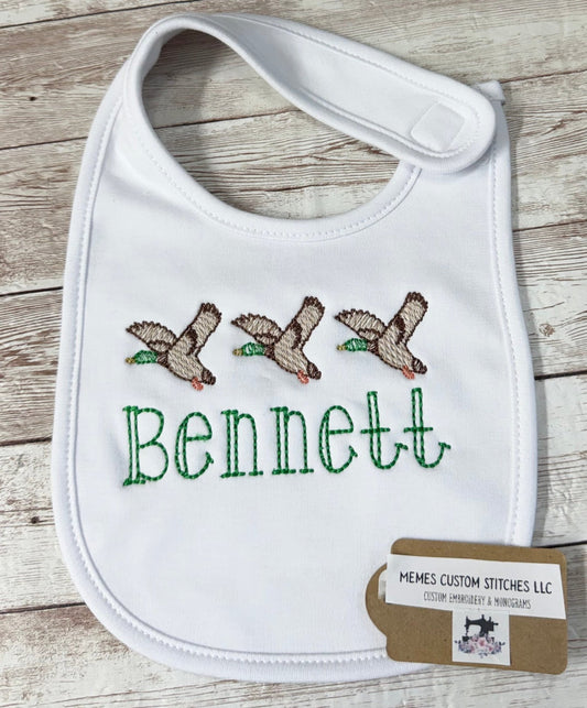 Baby Boy Personalized Flying Ducks Bib Burp Cloth Gift - Memes Custom Stitches LLC