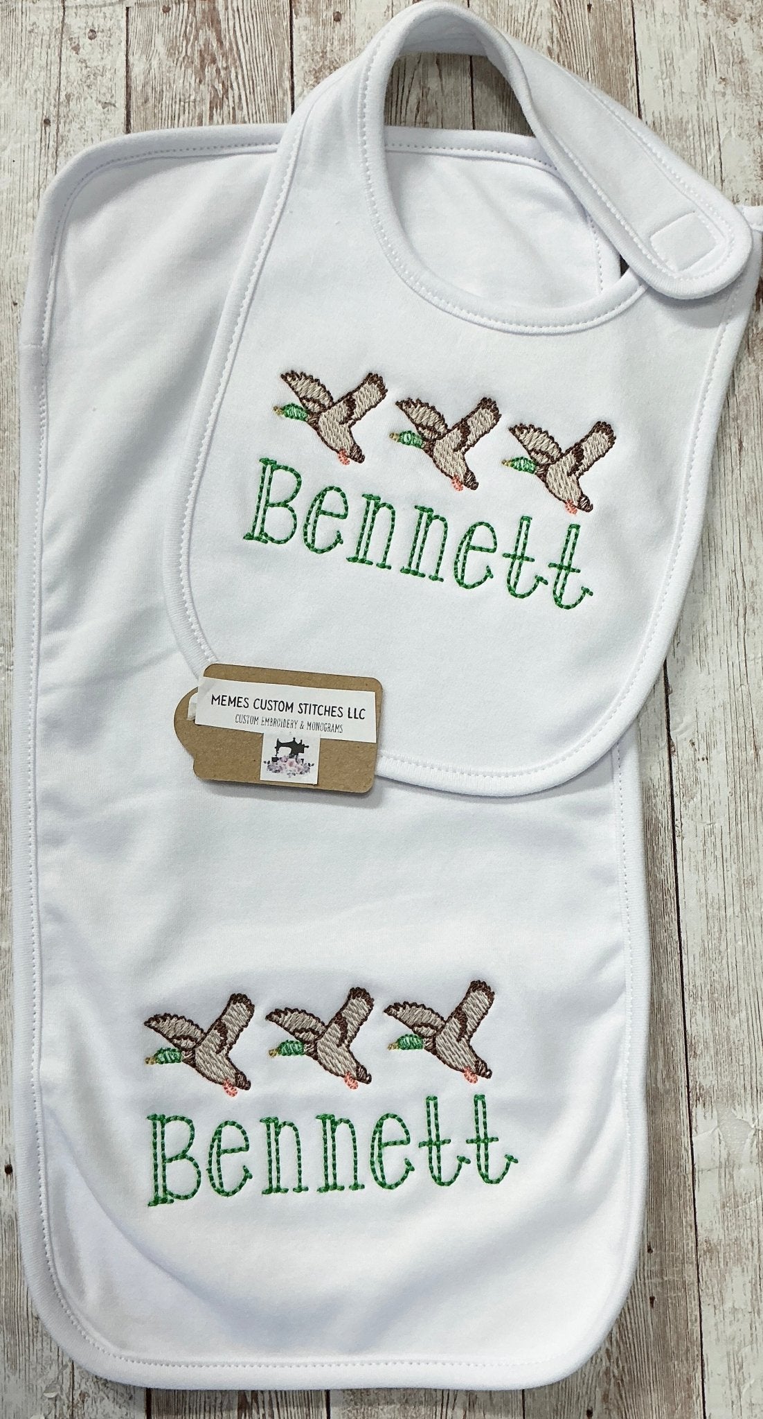 Baby Boy Personalized Flying Ducks Bib Burp Cloth Gift - Memes Custom Stitches LLC