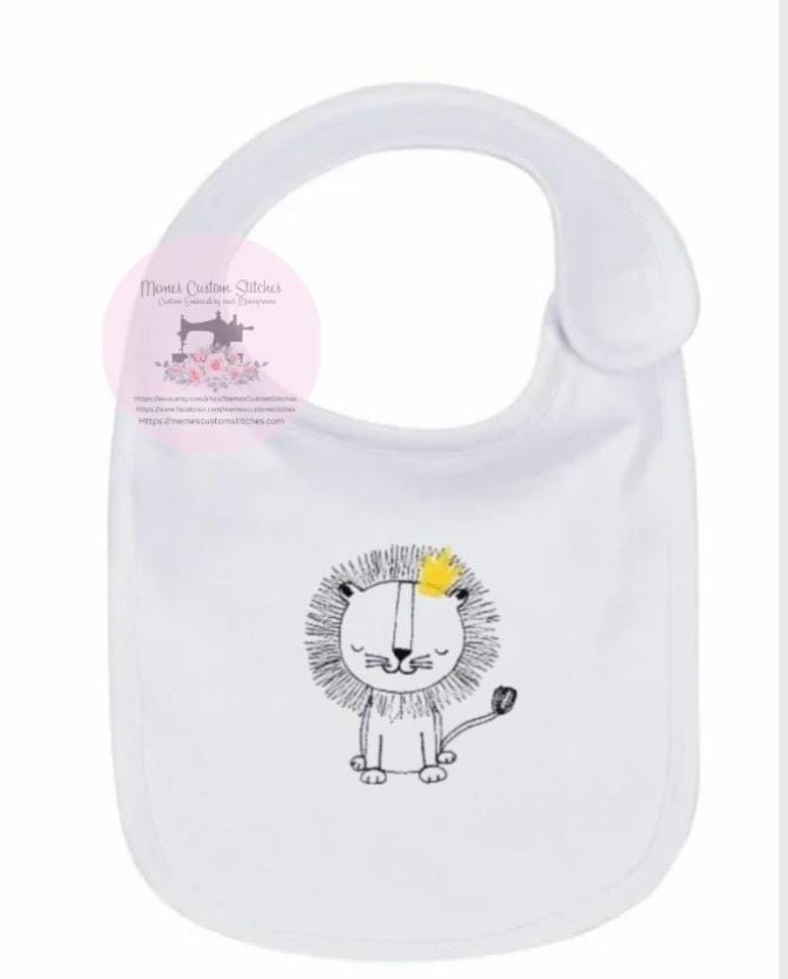 Baby Boy’s Crowned Lion Bodysuit Burp Cloth Bib Gift Set - Memes Custom Stitches LLC