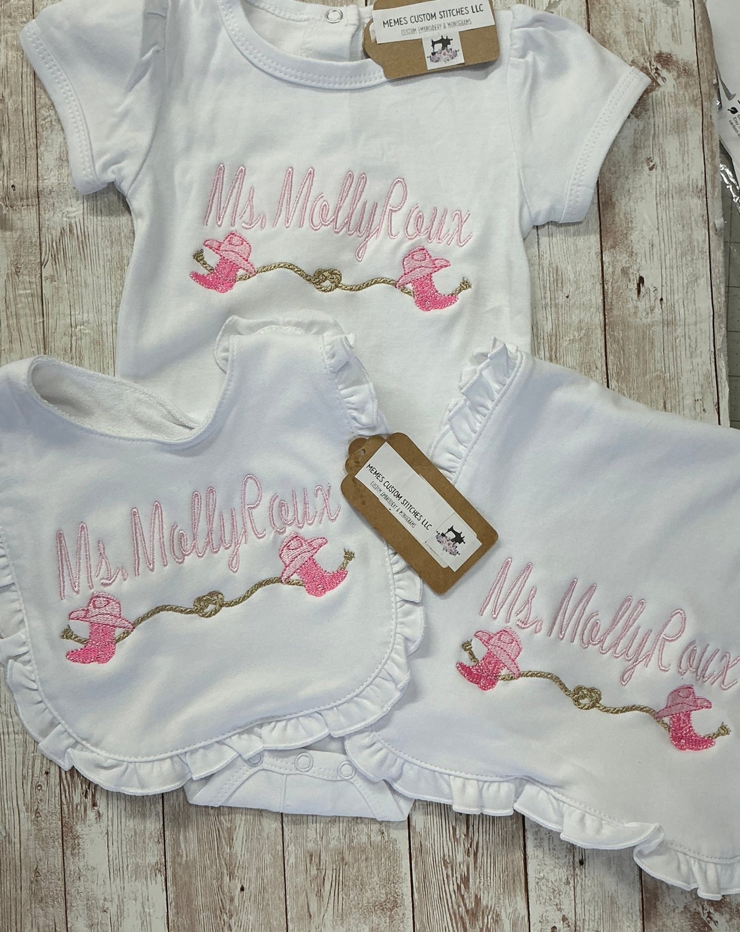Baby Girl Personalized Western Cowboy Burp Cloth Bib Gift - Memes Custom Stitches LLC