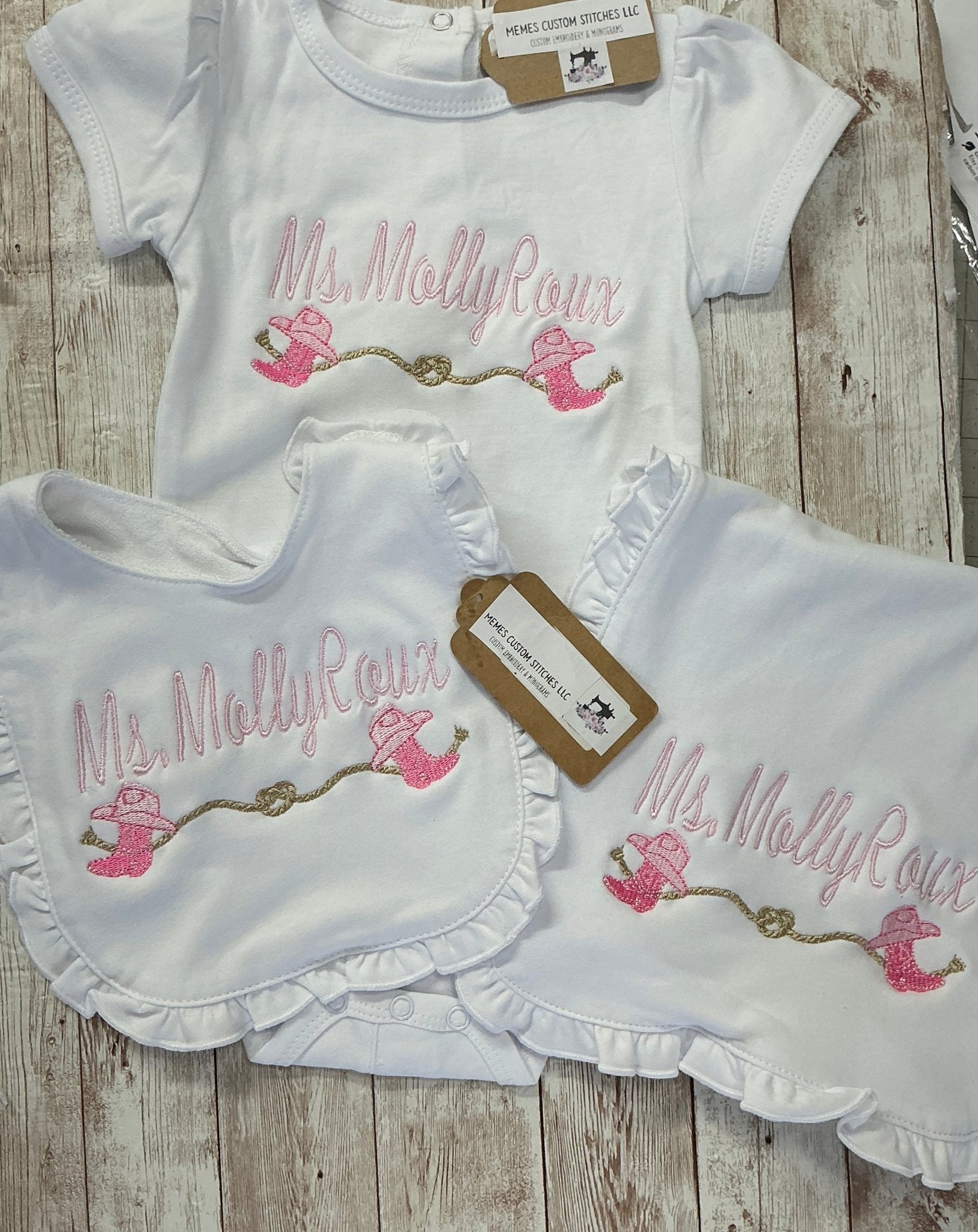 Baby Girl Personalized Western Cowboy Burp Cloth Bib Gift - Memes Custom Stitches LLC