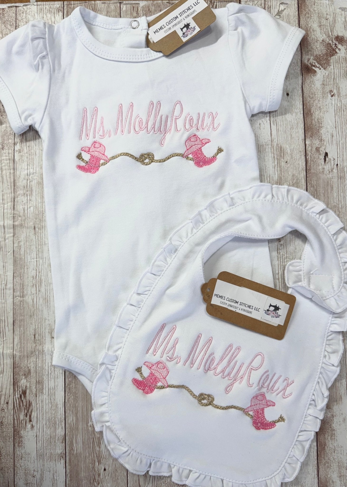 Baby Girl Personalized Western Cowboy Burp Cloth Bib Gift - Memes Custom Stitches LLC