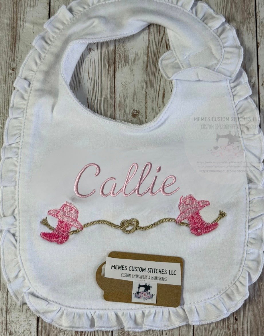 Baby Girl Personalized Western Cowboy Burp Cloth Bib Gift - Memes Custom Stitches LLC