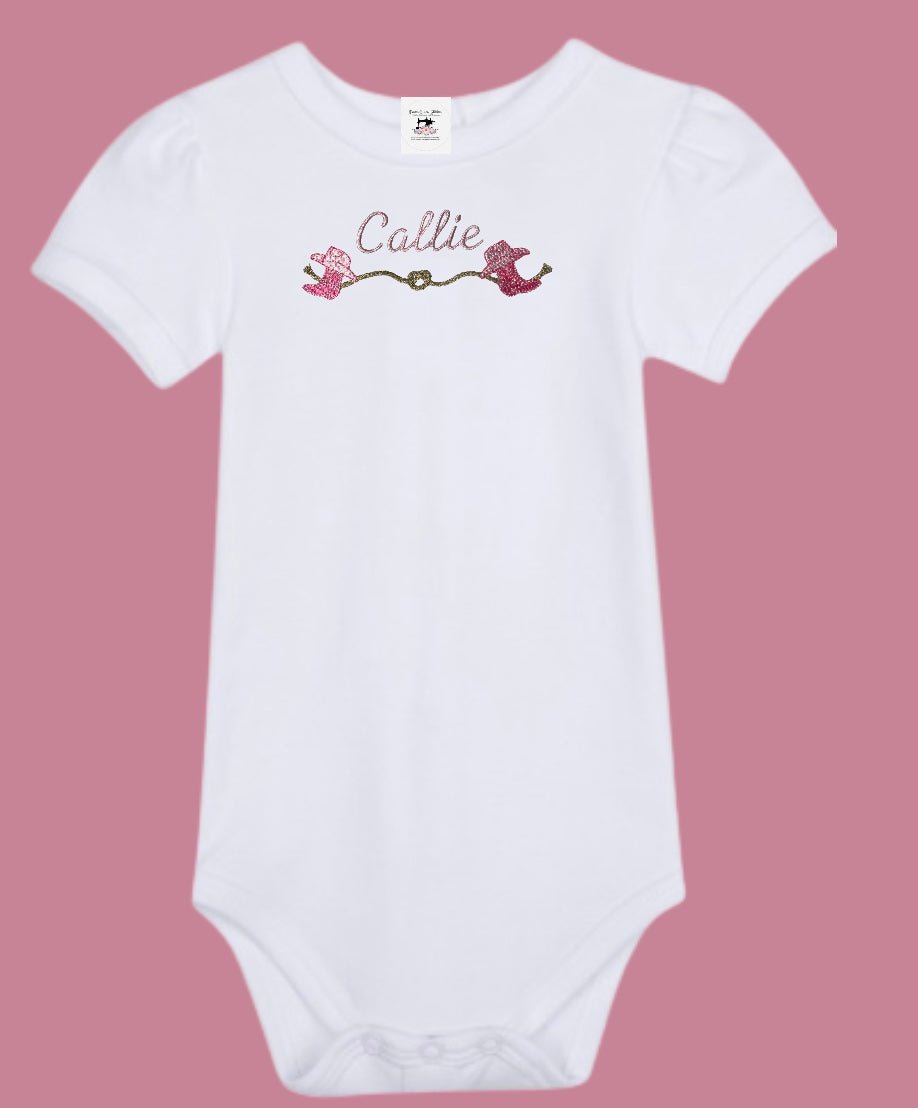 Baby Girl Ruffled Personalized Name Western Cowboy Boots Hat Burp Cloth Bib Newborn Gift - Memes Custom Stitches LLC
