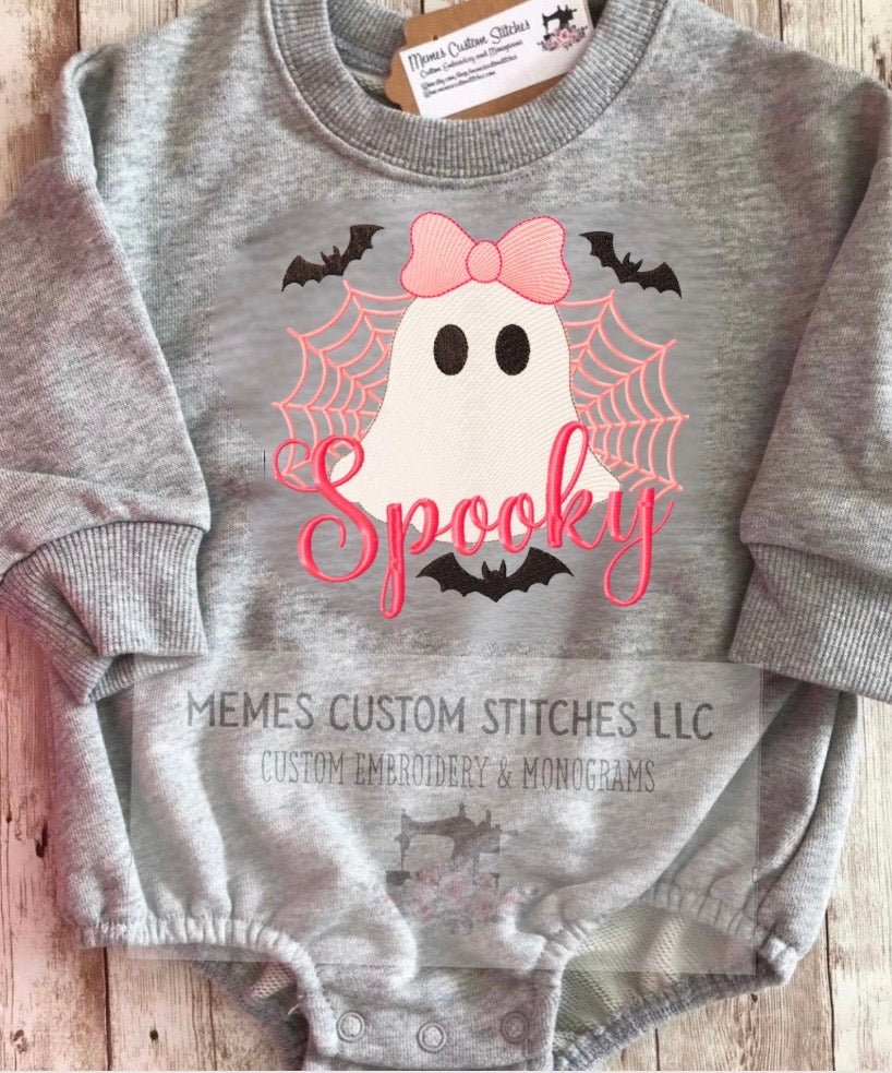 Baby Girl Spooky Halloween Ghost Sweatshirt Romper - Memes Custom Stitches LLC