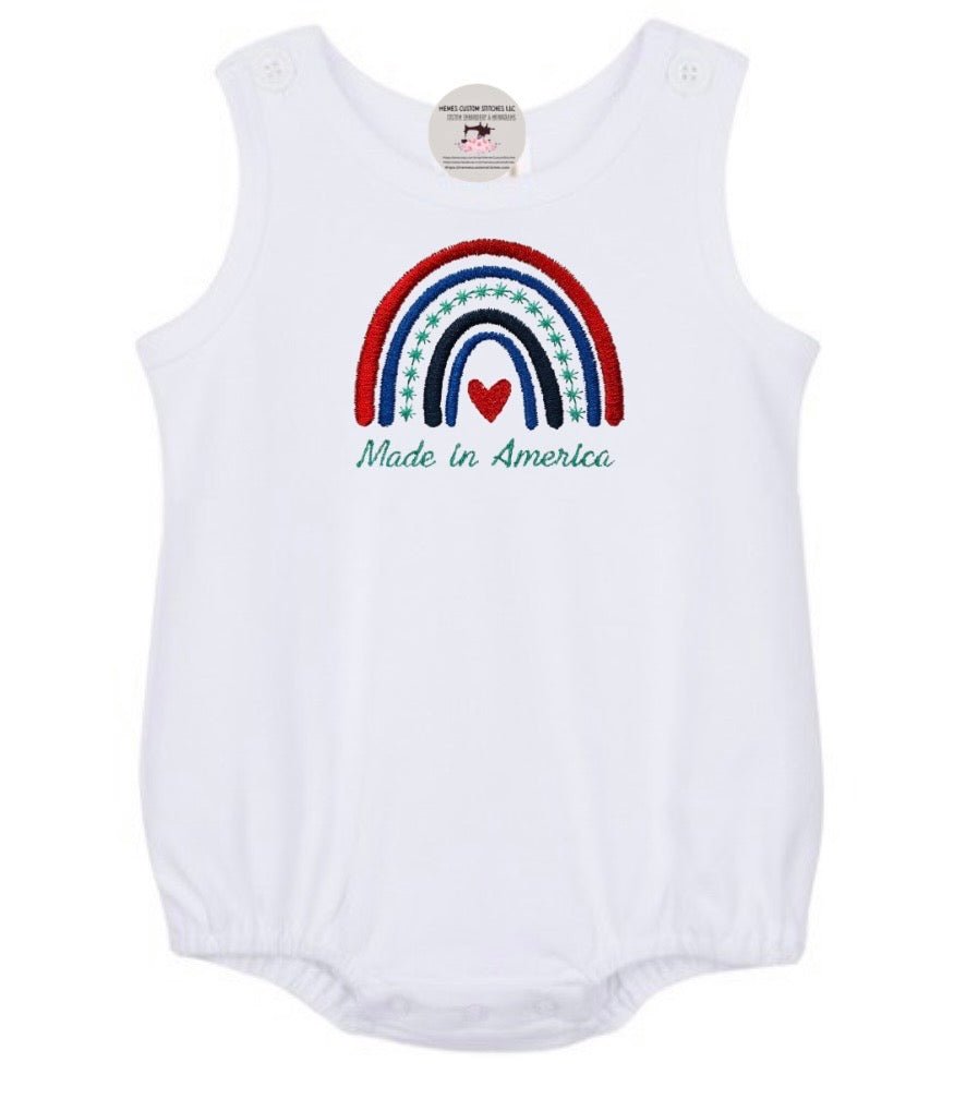 Baby Girl’s Patriotic Rainbow Made in America Bubble Romper - Memes Custom Stitches LLC