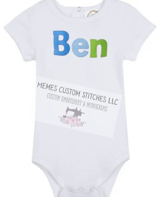 Baby Personalized Applique Name Unisex Bodysuit - Memes Custom Stitches LLC