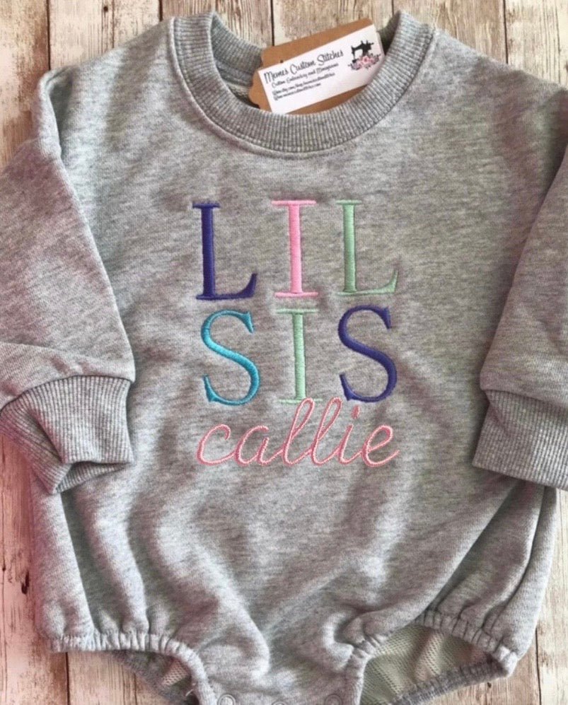 Baby Personalized Little Sibling Unisex Sweatshirt Bubble Romper - Memes Custom Stitches LLC