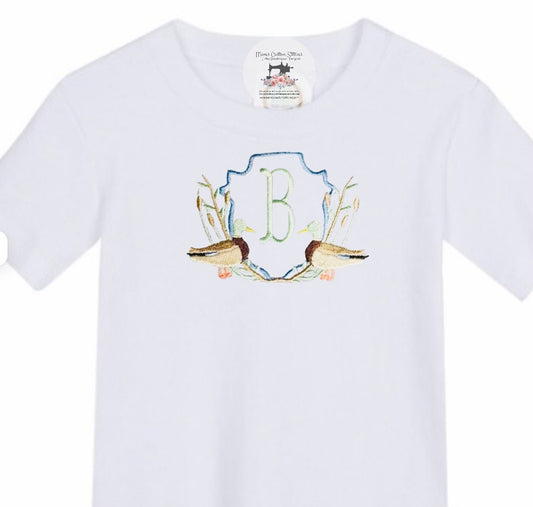 Baby Toddler Boy Mallard Duck Crest Initial Tshirt - Memes Custom Stitches LLC