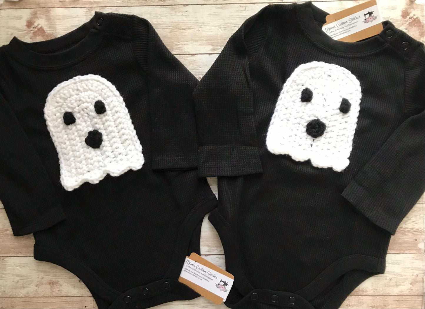 Baby Unisex Ghost Halloween Black Onesie Bodysuit - Memes Custom Stitches LLC