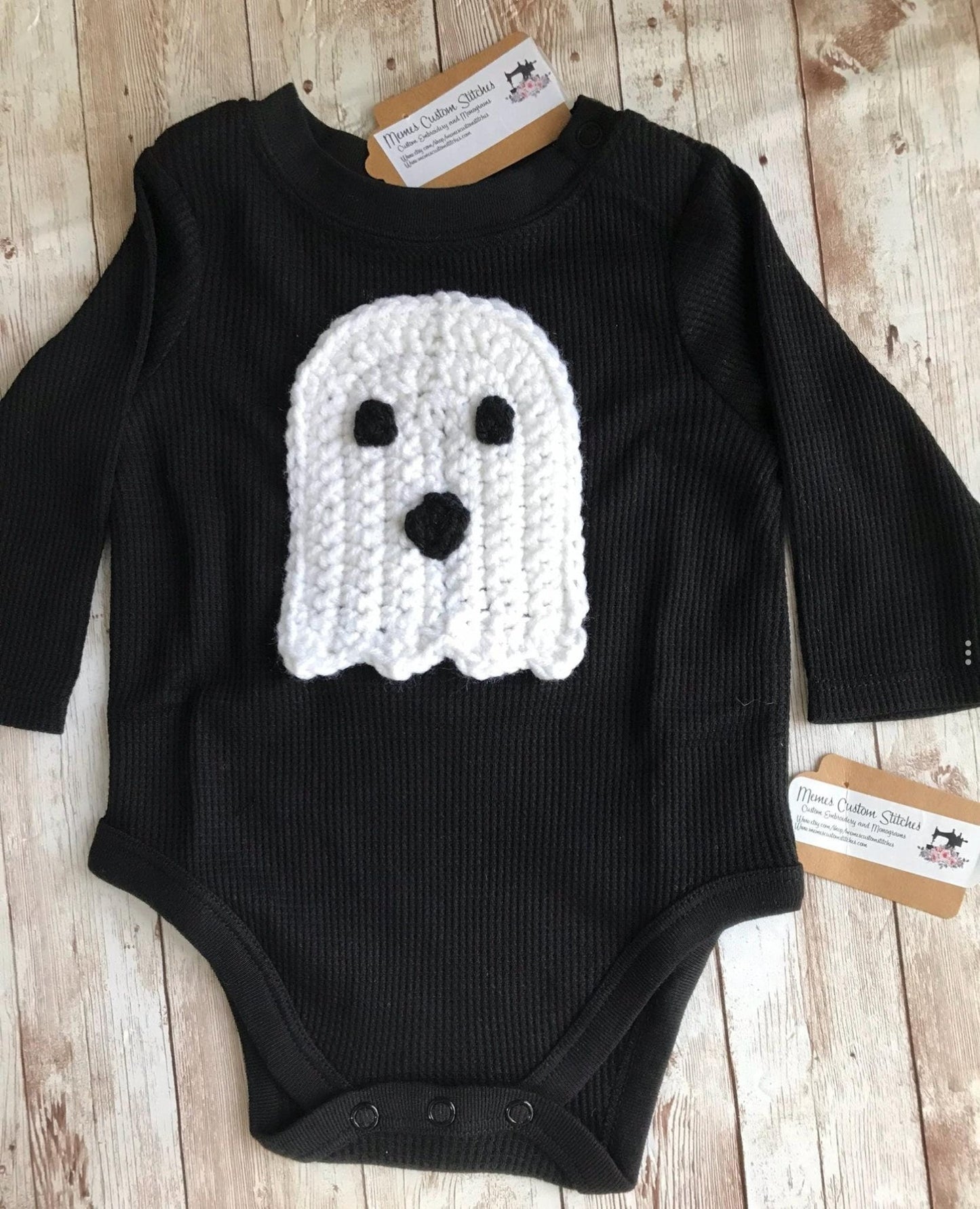 Baby Unisex Ghost Halloween Black Onesie Bodysuit - Memes Custom Stitches LLC