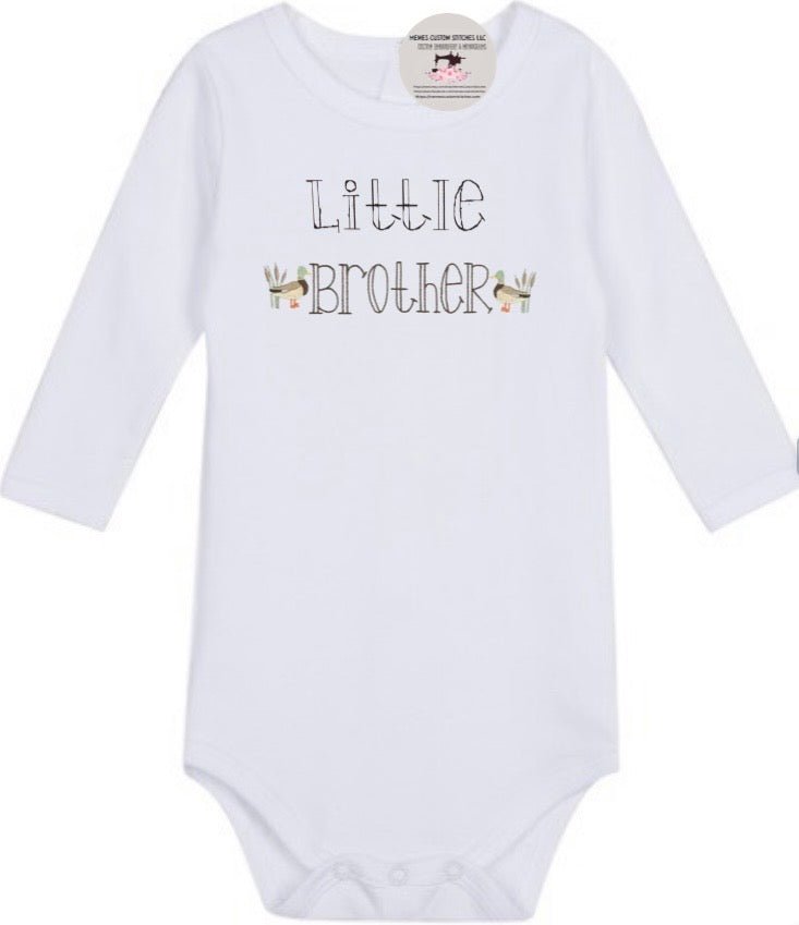 Boys Little Brother Mallard Duck White Bodysuit - Memes Custom Stitches LLC