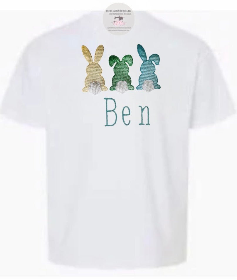 Boy’s Personalized Name Spring Easter Bunny T-shirt - Memes Custom Stitches LLC