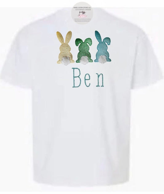 Boy’s Personalized Name Spring Easter Bunny T-shirt - Memes Custom Stitches LLC