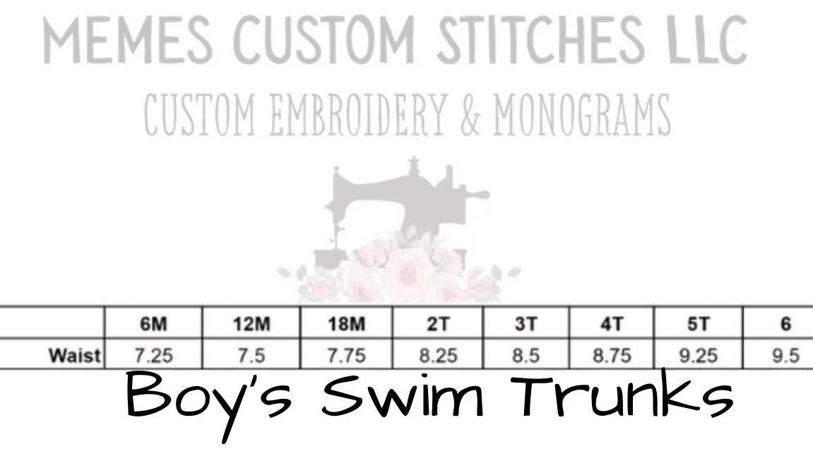 Boy’s Personalized seersucker fully lined swim trunks - Memes Custom Stitches LLC