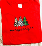 Christmas Merry &Bright Women Teen T - Shirt ,Gift for Her,Christmas Tree TShirt - Memes Custom Stitches LLC