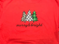 Christmas Merry &Bright Women Teen T - Shirt ,Gift for Her,Christmas Tree TShirt - Memes Custom Stitches LLC