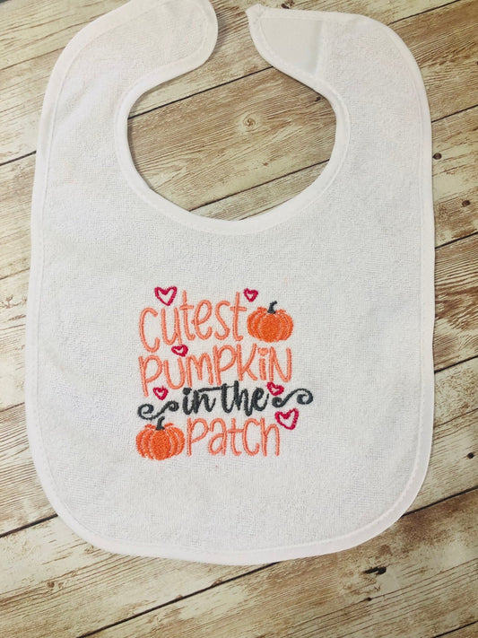 Cutest Pumpkin in Patch Baby Bib,Baby Shower Gifts, Fall Baby Bib - Memes Custom Stitches LLC