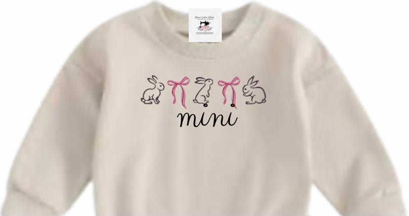 Easter Bunny and Pink Coquette Bow Girls Toddler Mini Custom Embroidered Sweatshirt - Memes Custom Stitches LLC