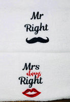 Funny Mr Right Mrs Always Right Towel Set, Wedding Anniversary Gifts - Memes Custom Stitches LLC