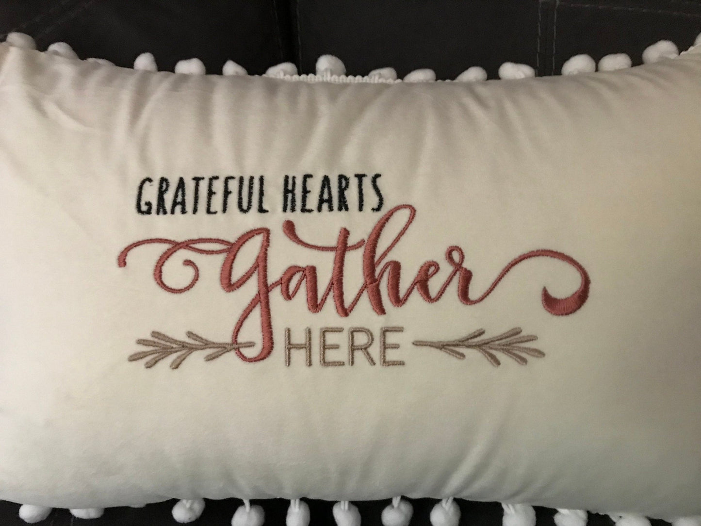 Gather Here Pom Pom Velvet Lumbar Throw Pillow Cover ,12x20, Fall Decor,Housewarming Gifts - Memes Custom Stitches LLC