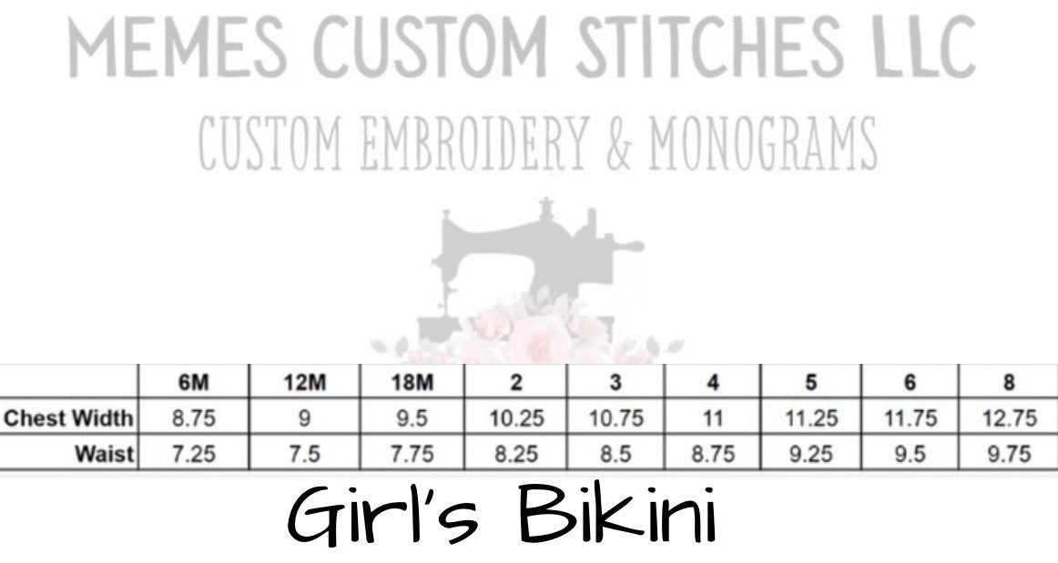 Girl’s Monogram Seersucker Ruffle Bikini Swimsuit - Memes Custom Stitches LLC